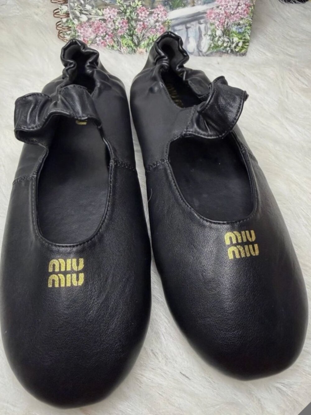 AUTHENTIC Miu Miu black leather ballet flats 38.5 - Picture 3 of 5